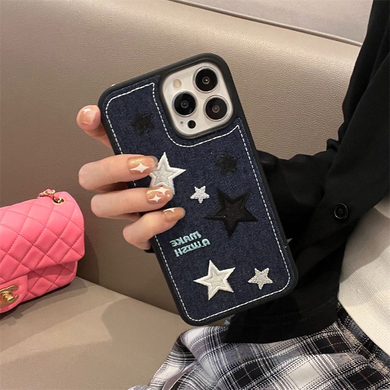 Ốp Điện Thoại Cứng Thêu Họa Tiết Denim Cho iPhone 13 13Pro 11 11Promax 13Promax 12 12Pro 12Promax 14 14Pro 14Promax 14plus
