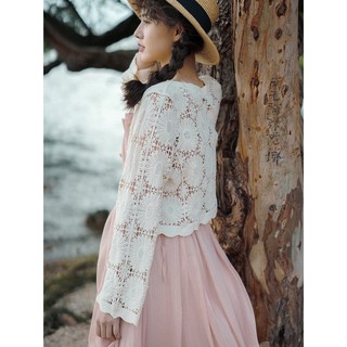 Áo khoác nữ mỏng dài tay dáng ngắn áo croptop kiểu nữ khoác ngoài áo bánh bèo nữ vintage áo đi biển chali a048
