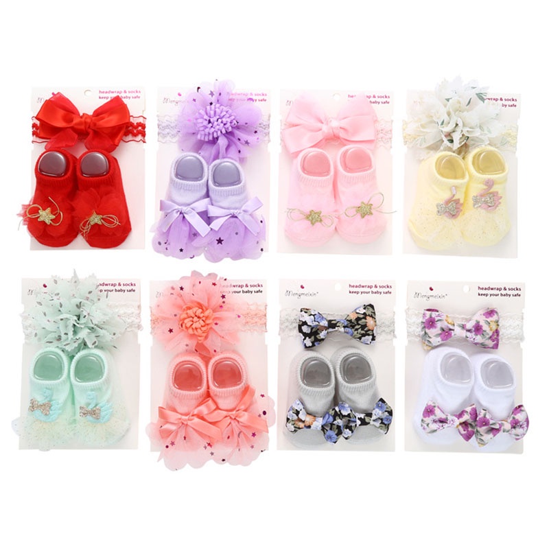 Set 2 Băng Đô Đính Nơ / Hoa Đáng Yêu Mềm Mại Cho Bé Gái