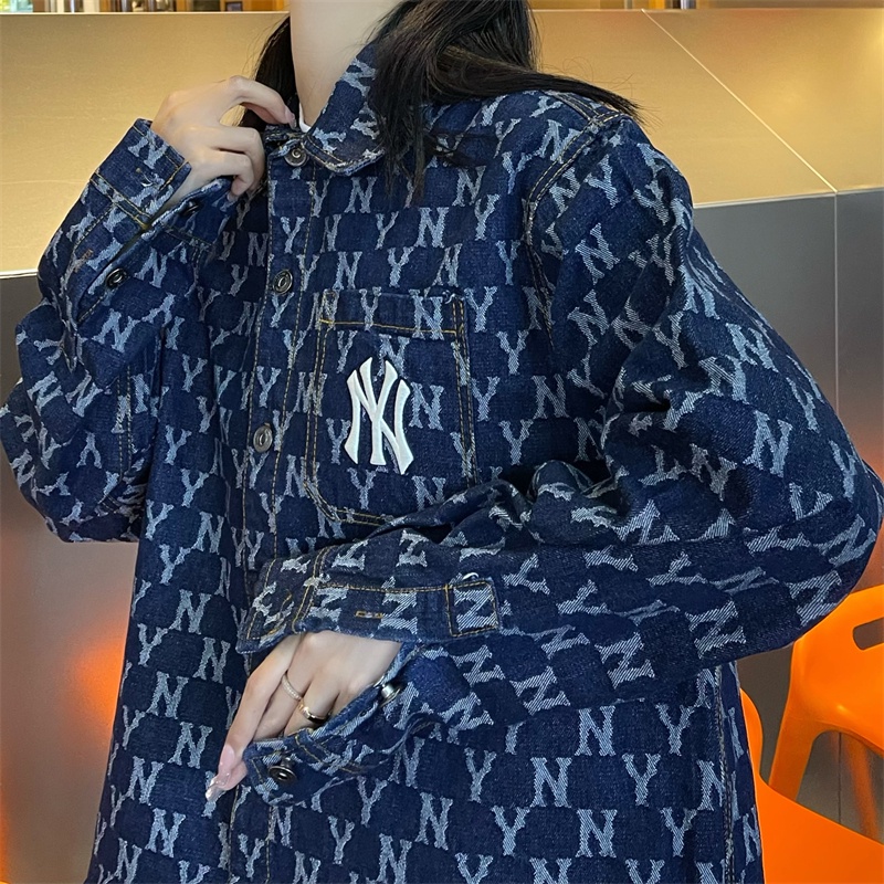 Áo Khoác Denim Thêu Logo MLB NY Cá Tính Cho Cặp Đôi