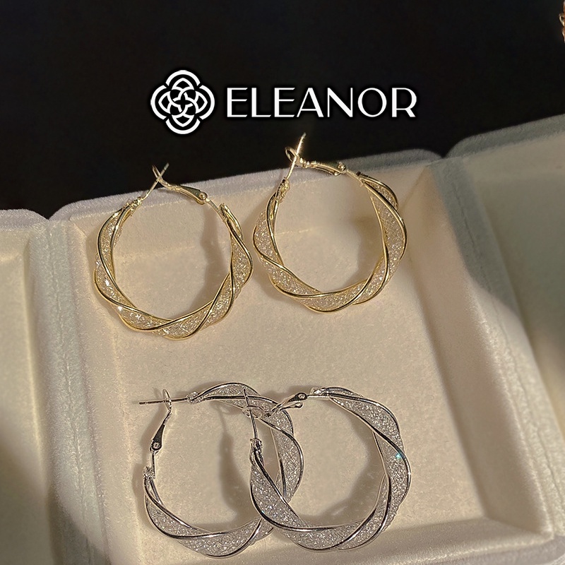 Bông tai nữ chuôi bạc 925 Eleanor Accessories hình tròn viền cong lượn sóng phụ kiện trang sức 5247