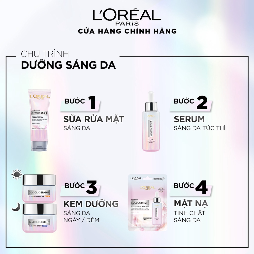 [Quà tặng không bán] Kem đêm dưỡng sáng mờ thâm nám L'Oreal Paris Glycolic (AHA) Bright 15ml