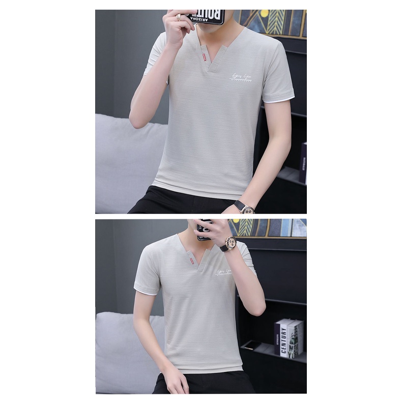 Áo Thun Cotton Ngắn Tay Cổ Chữ V Đơn Giản Theo Phong Cách Hàn Quốc Dành Cho Nam