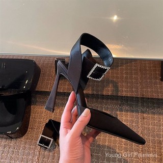 2023 Early Spring New Water Diamond Buckle Ribbon High Heels for Women's Feet Wrist Strap Style Celebrity Baotou Sandals for Women's Spring and Summer Sandals for High Heels and Pointed Sandals for Women's Shoes