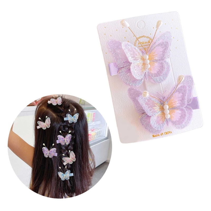 Set 2 Kẹp Tóc Bươm Bướm Thêu Họa Tiết Xinh Xắn Dành Cho Bé Gái