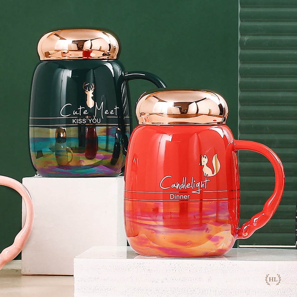 Ly sứ có nắp đậy vàng hồng hoa văn vàng kim thời thượng | CA SỨ VÂN MÂY sắc màu HOT TREND 2022 , đồ gia dụng thông minh,