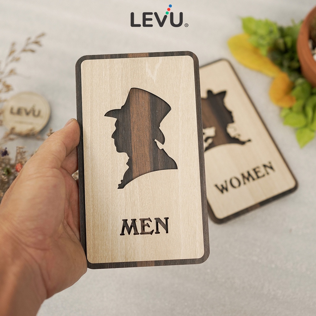 Bộ bảng Men Women trang trí cửa toilet phong cách mới LEVU-TL33