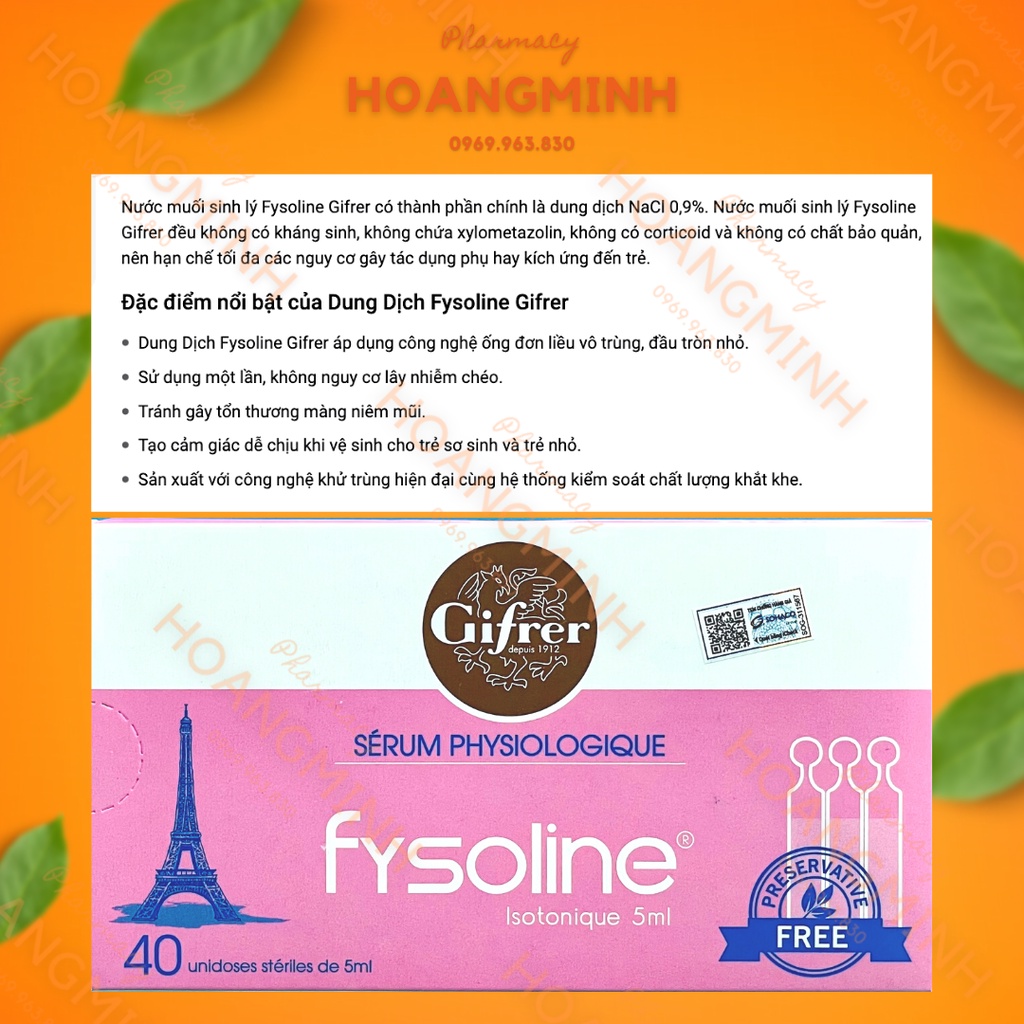 FYSOLINE  Nước Muối Sinh Lý Pháp - Vệ Sinh Mắt, Mũi, Miệng Hàng Ngày Cho Bé,Hỗ Trợ Nghẹt Mũi, V!êm Mũi
