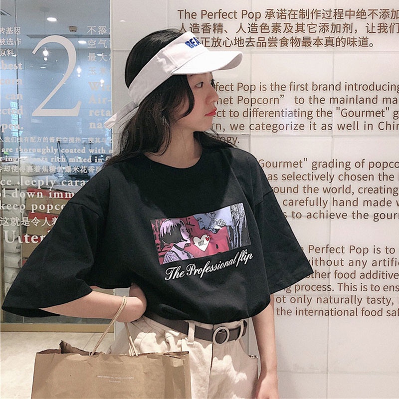 Áo thun XINLANYASHE tay ngắn dáng rộng in họa tiết kiểu Hàn Quốc thời trang mùa hè 2023 cho nữ