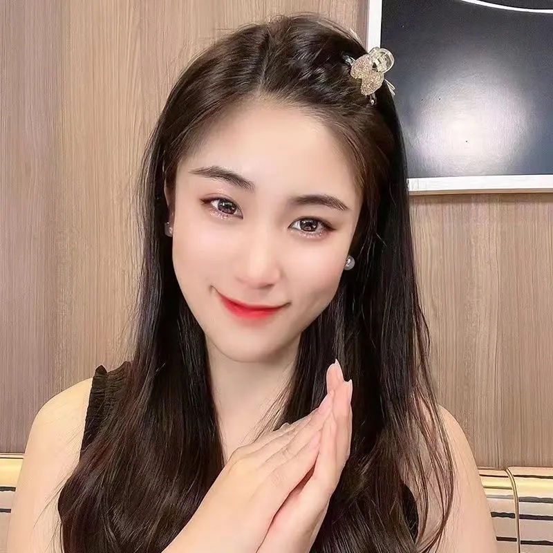 Kẹp Tóc Càng Cua Nhỏ Hình Nơ Đính Đá Phối Lưới Dễ Thương Cho Bạn Gái