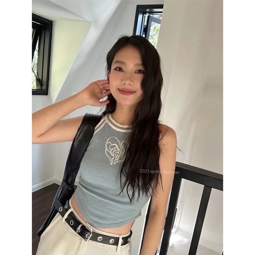 áo croptop trễ vai tay lỡ dệt kim hoạ tiết hoa hồng thêu thiết kế hợp thời trang