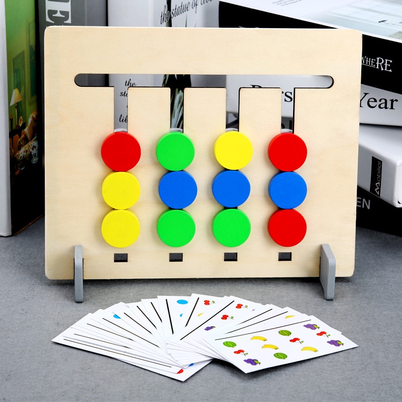 Đồ chơi bộ game toán học tư duy logic 4 màu theo thẻ bằng gỗ cho bé - Bộ trò chơi Montessori Four Color Game