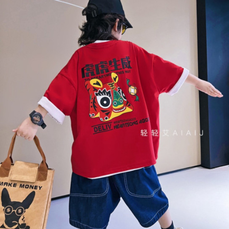 Áo Thun Tay Ngắn Cổ Tròn Dáng Rộng In Họa Tiết Hoạt Hình Thời Trang Mùa Hè Cho Bé Trai