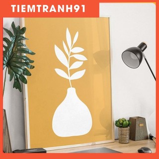 Tranh Canvas Cao Cấp | Tranh in bình hoa trừu tượng màu vàng Ocher, nghệ thuật treo tường kỹ thuật số tán lá boho