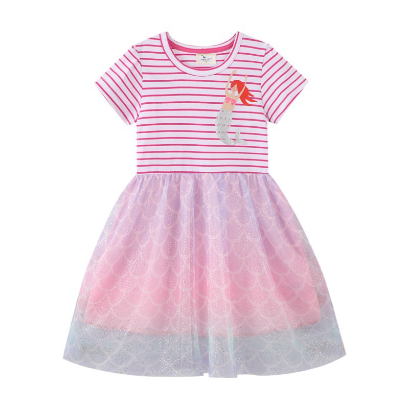 Đầm Cotton Ngắn Tay Thêu Hình Kỳ Lân Thời Trang Cho Bé Gái