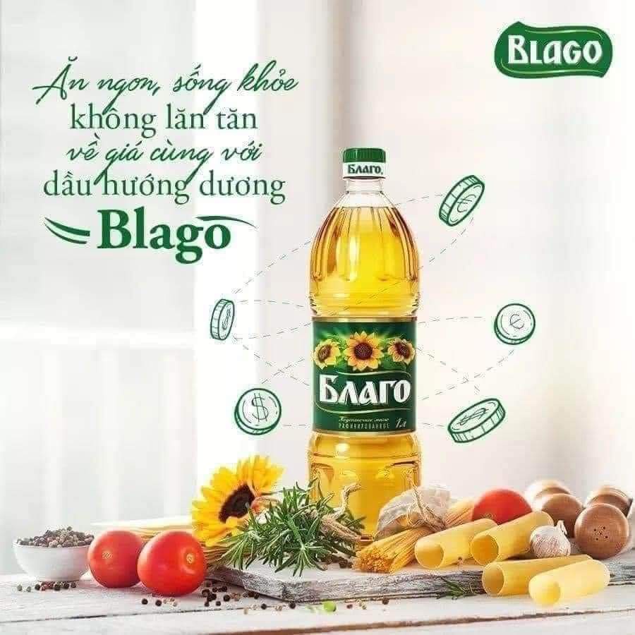 Dầu ăn Blago - Dầu Hướng dương Nga nguyên chất 100% chai 1L