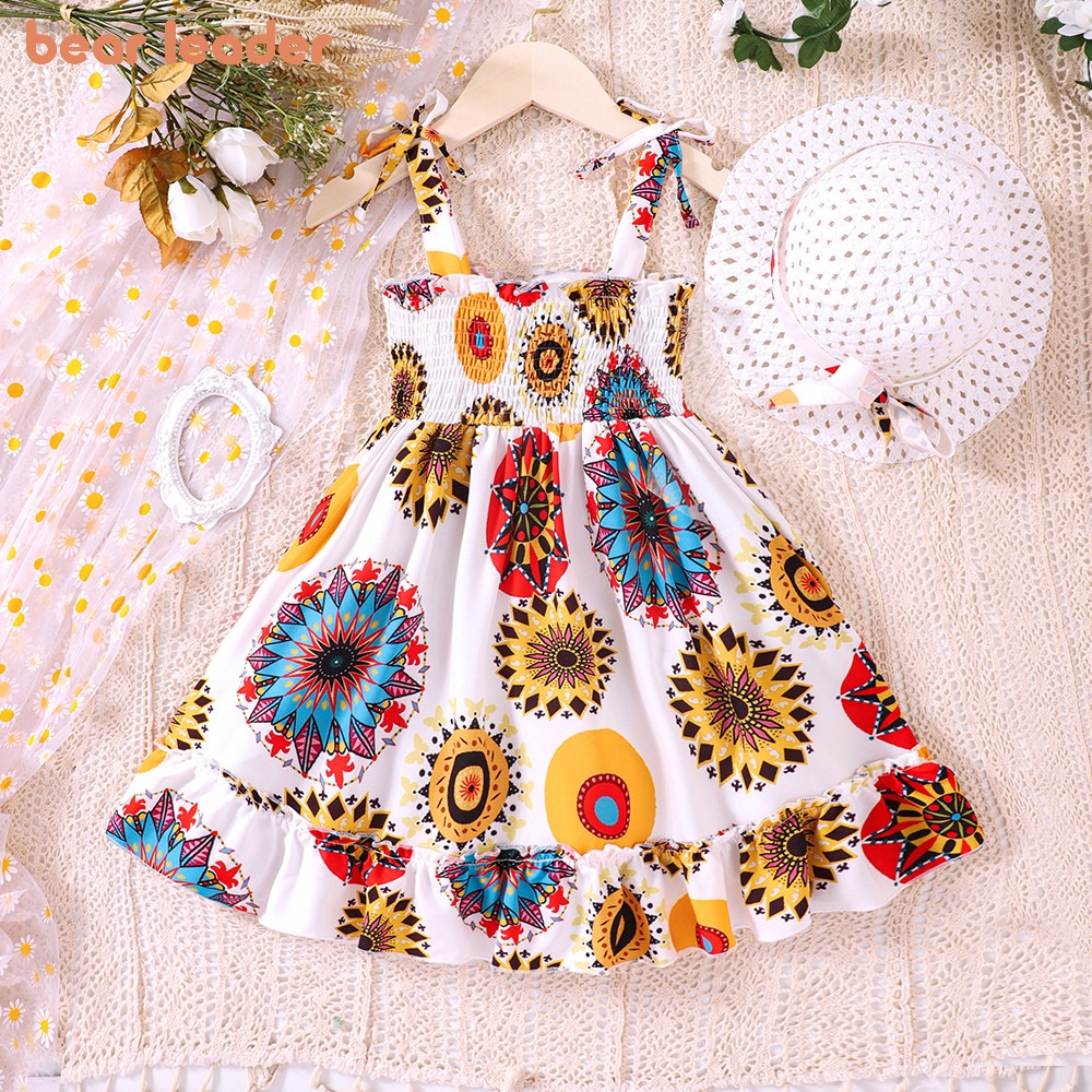 BEAR LEADER Đầm Hai Dây Ôm Eo In Họa Tiết Dân Tộc Thời Trang Mùa Hè Kích Thước Nhỏ Và Vừa Vặn Dành Cho Bạn Gái Mặc Vào Mùa Hè