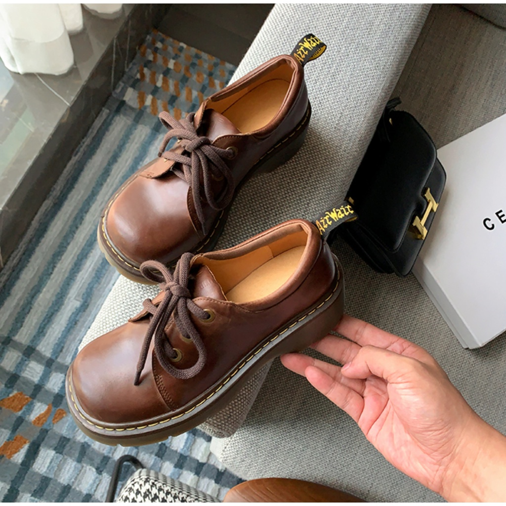 Giày Oxford Nữ Mũi Tròn Dế Bánh Mì 4CM Phong Cách Nhật Bản