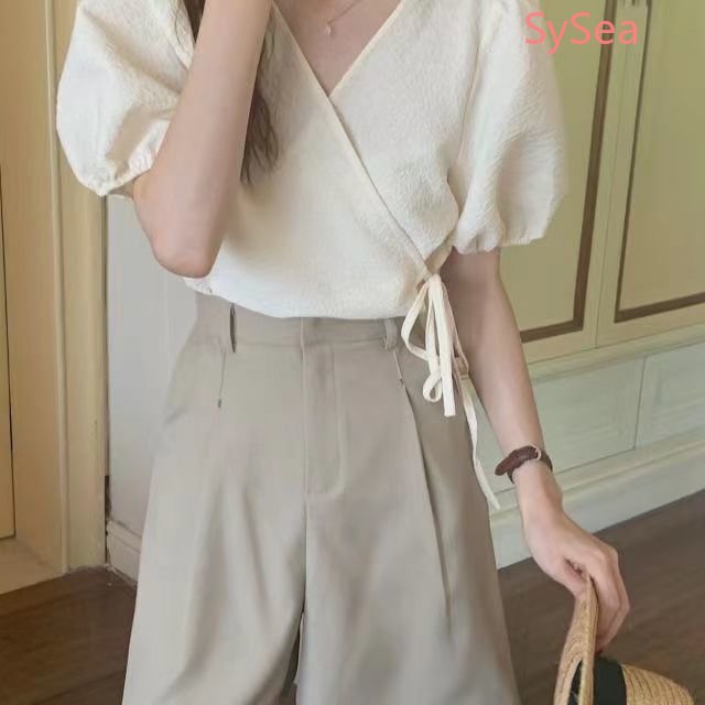 Plus Áo Kiểu Tay Phồng Cổ Chữ V Thời Trang Mùa Hè Hàn Quốc Cho Nữ