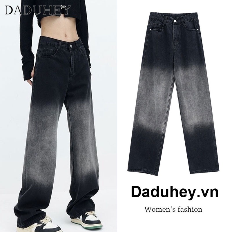 Quần jean DaDuHey màu gradient retro lưng cao ống rộng thời trang Hàn Quốc 2023