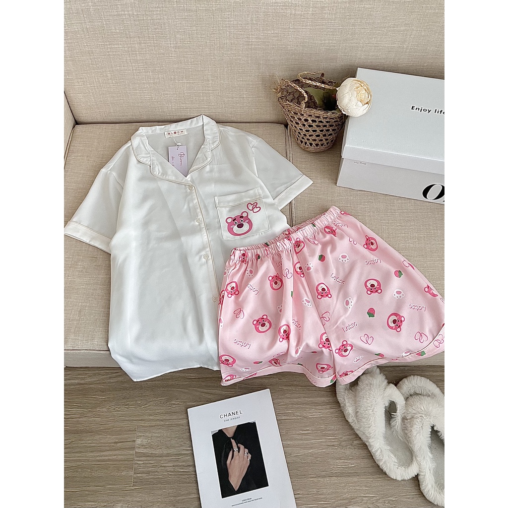 Đồ ngủ pyjama lụa mango cao cấp in hình dễ thương