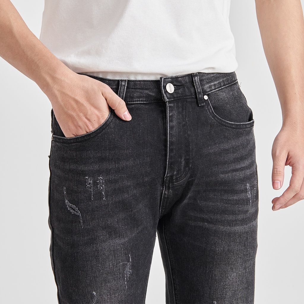 Quần Jean Nam Local Brand KRIK Dáng Slimfit Hàn Quốc, Màu Đen Rách Xước QJ0447