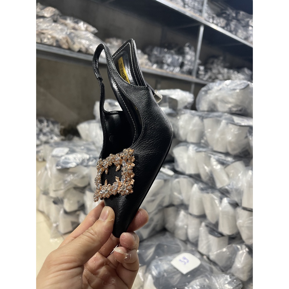 Giày Nữ 7 Phân Mặt Đá Vuông Nên Lùi 1 Size Hoa Vàng Cao Cấp Chất Da Siêu Mềm Mại Size 35 - 39 Hàng QC Loại 1 Fom To