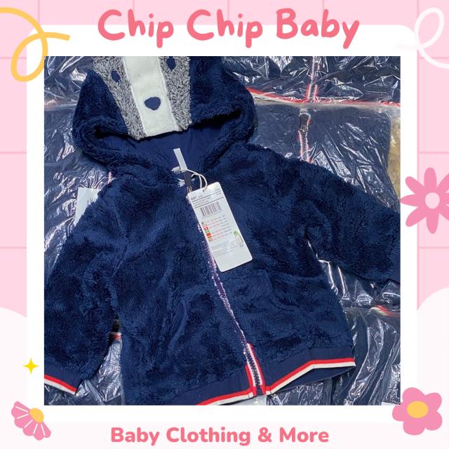 Áo Khoác Lông Tai Gấu Màu Xanh Navy OKAIDI Cho Bé Size Nhí 3-23m Hàng Xuất Xịn