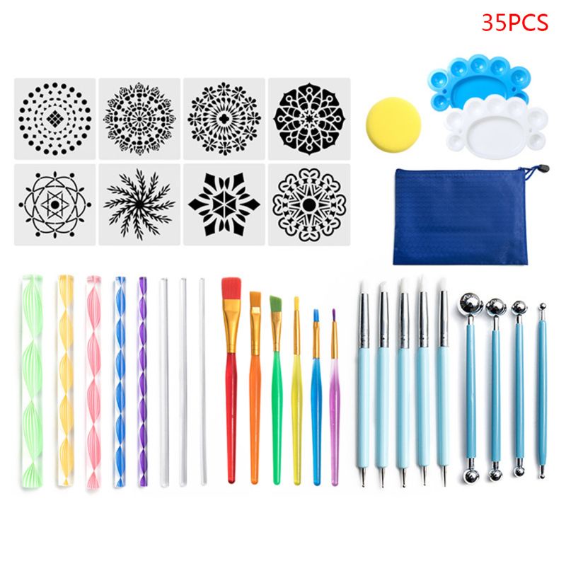 Bộ 35 Cọ Họa Tiết Mandala Dùng Vẽ Tranh Đá Gốm Sứ Đa Năng