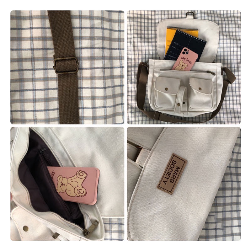 Schwarz ETIENNE Túi Đeo Chéo Vải canvas Phong Cách Harajuku Nhật Bản vintage Hàn Quốc Cho Nữ