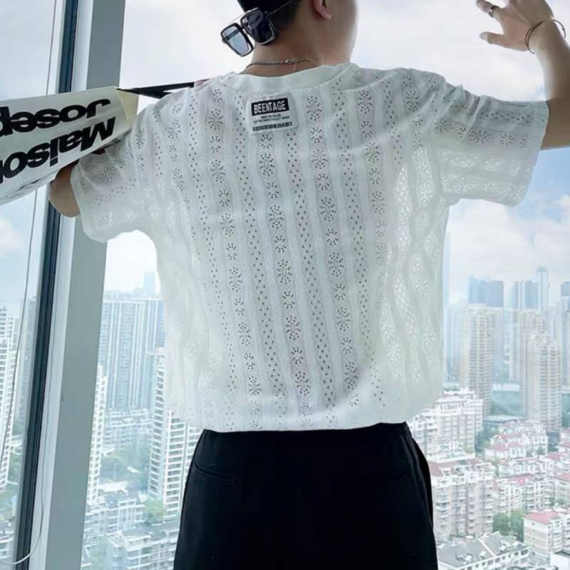 Áo nam đục lỗ dệt mỏng tay ngắn form rộng trendy mùa hè Fmw7