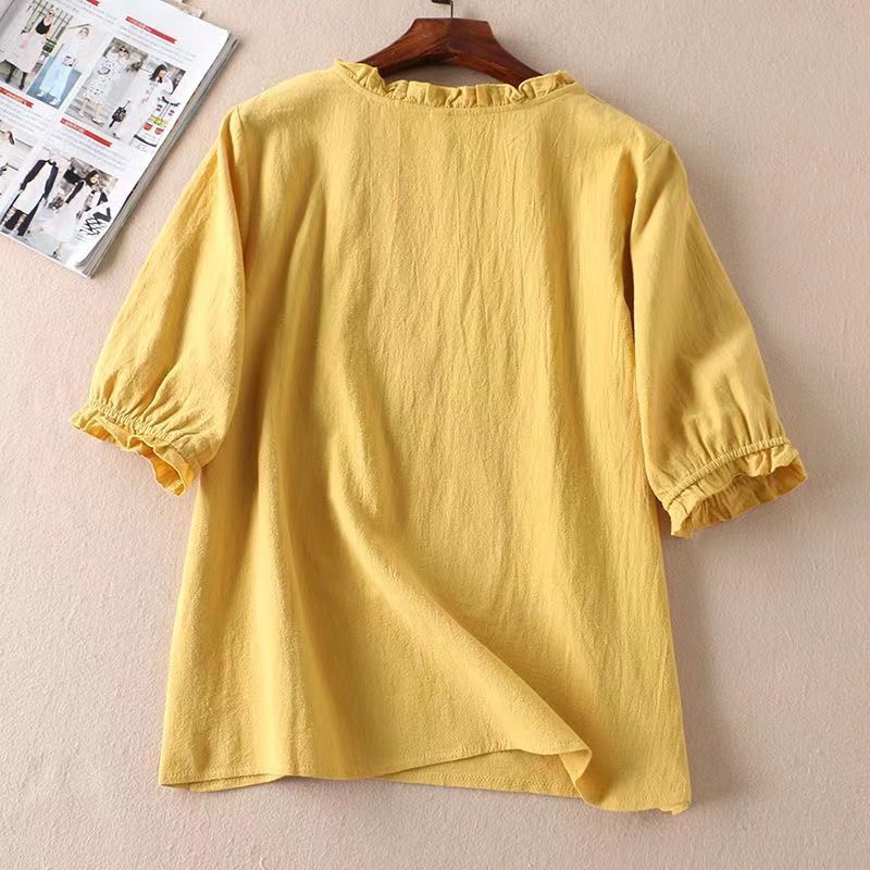 Áo Thun Cotton Lanh Tay Ngắn Phong Cách Phương Tây Thời Trang Mùa Hè 2023 Cho Nữ