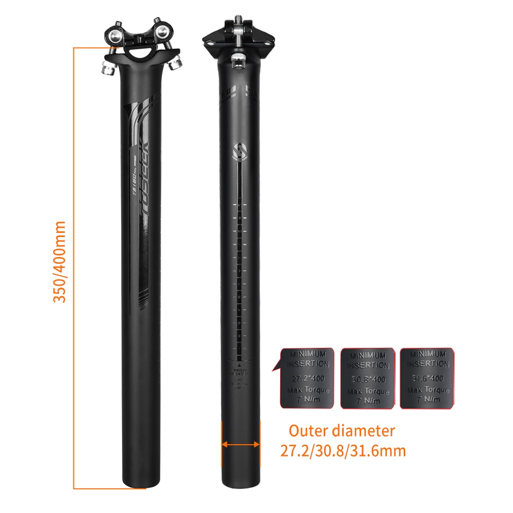 Cốt Yên Xe Đạp Leo Núi Tosek 27.2 / 30.8 / 31.6mm Dài 400mm Chất Liệu Sợi Carbon Màu Đen Nhám