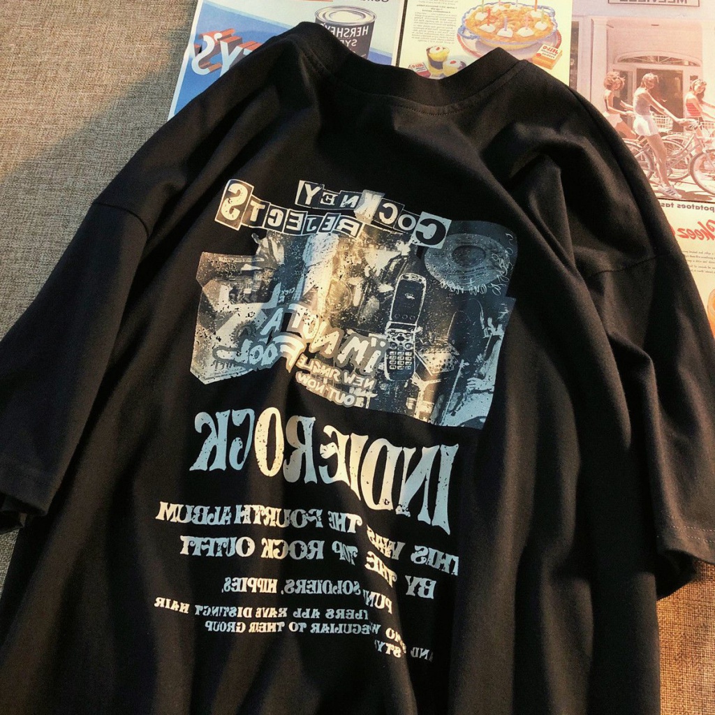 Áo Thun 100% Cotton Tay Ngắn Dáng Rộng Phong Cách Retro