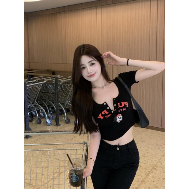 Áo Thun Ngắn Tay Cổ Chữ V In Họa Tiết Thời Trang Mùa Hè Cho Nữ