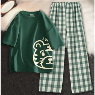 Sét Áo phông Lucc+ quần kẻ Karo nhiều màu, Áo thun from rộng, mặc cho Nam và nữ chất đẹp, Sét bộ mặc ở nhà - AD