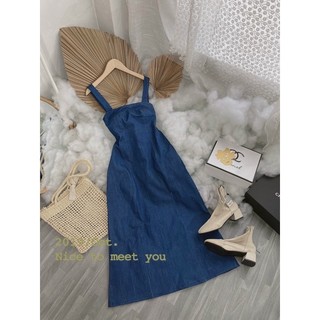 ĐẦM MIDI JEAN DENIM 2 DÂY SUÔNG