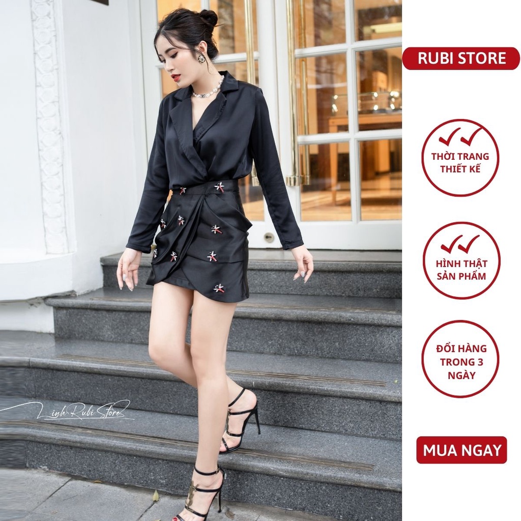 V194 - Set thiết kế LINH RUBI STORE áo lạu mix chân váy tafta đính đá cao cấp