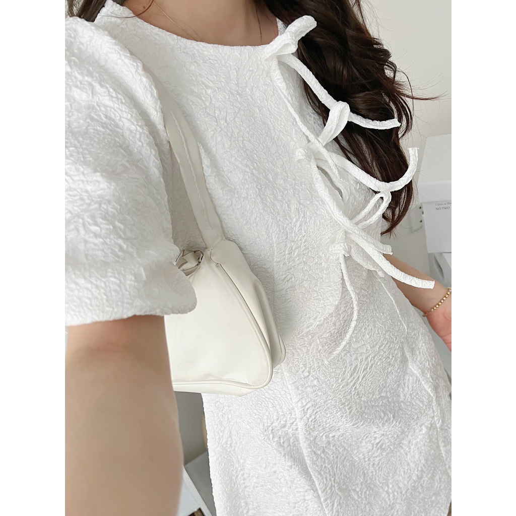 Váy Nữ Trắng 3 Nơ Ngực Size S M Vải Hoa Nổi Cao Cấp Đầm Nữ Hè 2023 Đi Chơi