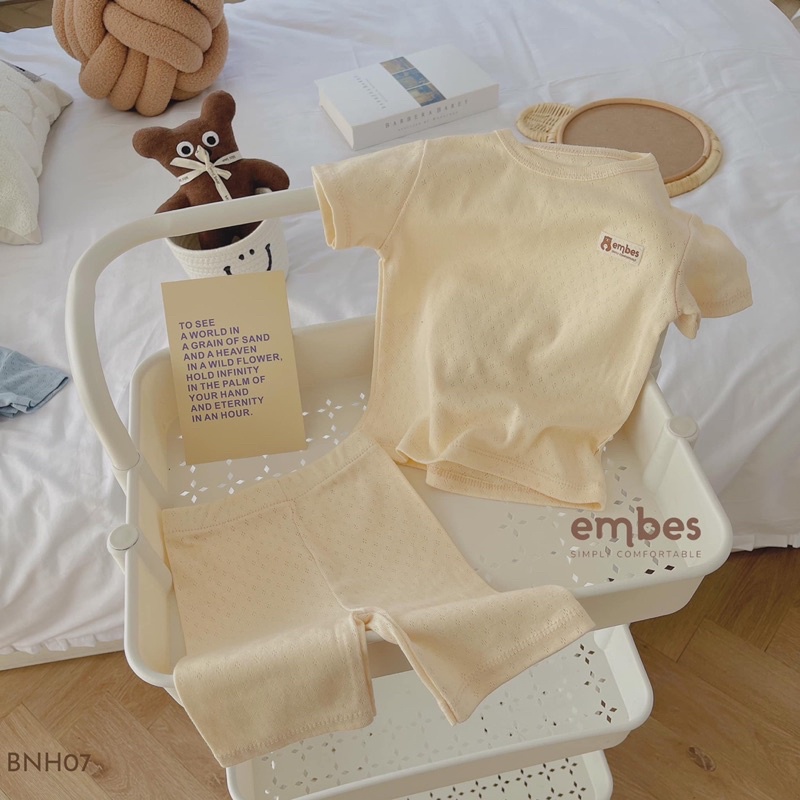 Embes Bộ quần áo cộc tay bé trai , bé gái, đồ hè cho bé trai vải thổ mềm mát mặc nhà cho bé 7kg đến 18kg