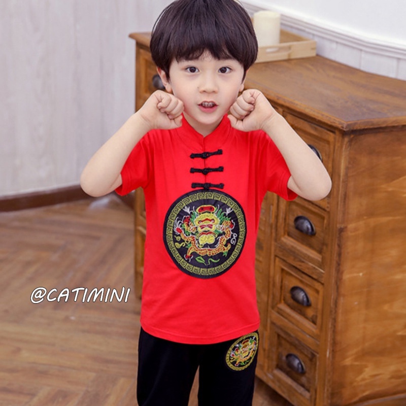 CATIMINI Set Áo Thun Ngắn Tay Và Quần short Phong Cách Trung Hoa Thời Trang Mùa Hè Cho Bé Trai Và Gái