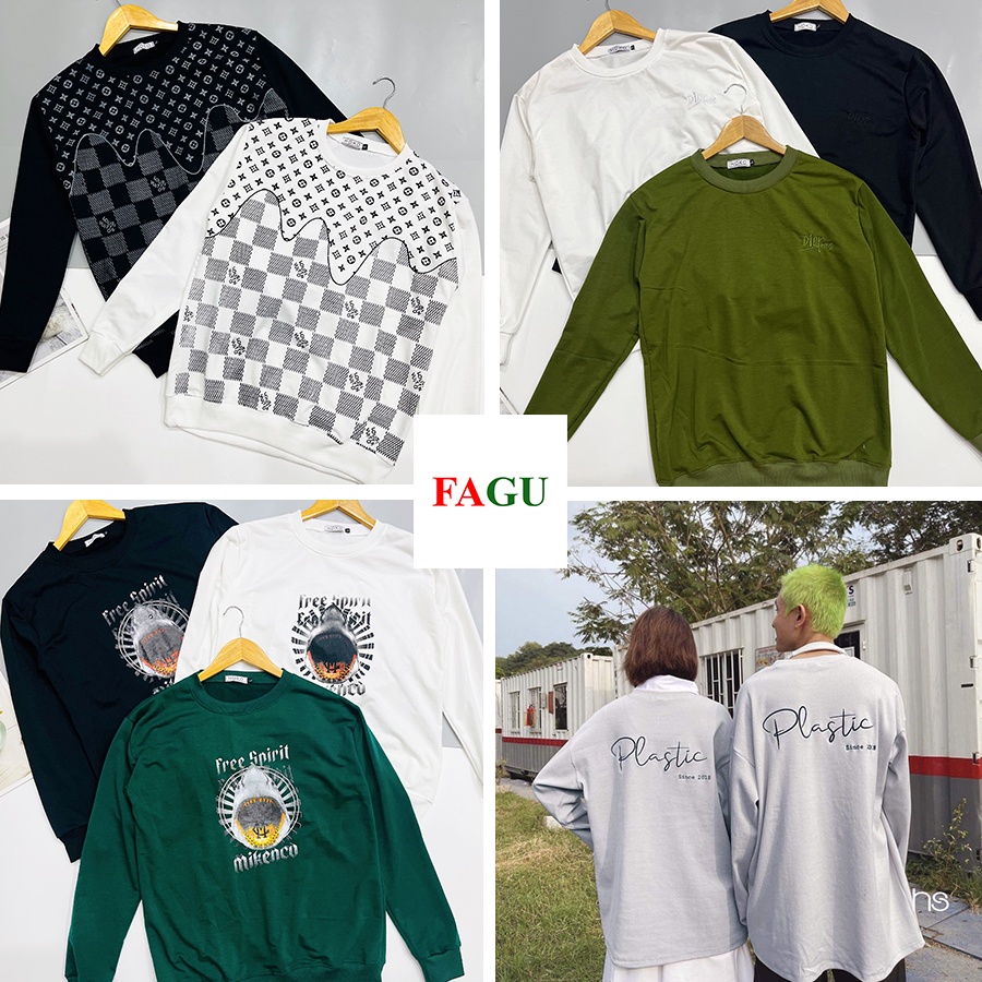 Áo Sweater Unisex PLACTIC, MIKENCO, DO Và HỌA TIẾT CARO Vải Nỉ Da Cá FAGU - FG29
