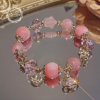 Vòng đeo tay đính đá pha lê hồng đào / hoa đào xinh xắn cho nữ