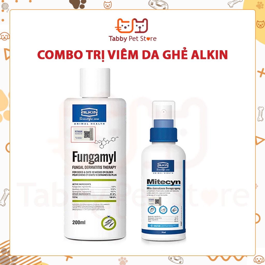 Combo Chuyên chữa các loại Nấm viêm da ghẻ cho chó mèo thú cưng chính hãng ALKIN