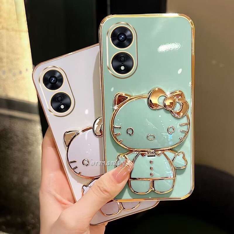 Ốp Điện Thoại Silicon Mềm Có Giá Đỡ Gương Hello Kitty 2023 Cho OPPO Reno8 T / A78 / A17K / A17 / A77s / A77 / A57 4G 5G