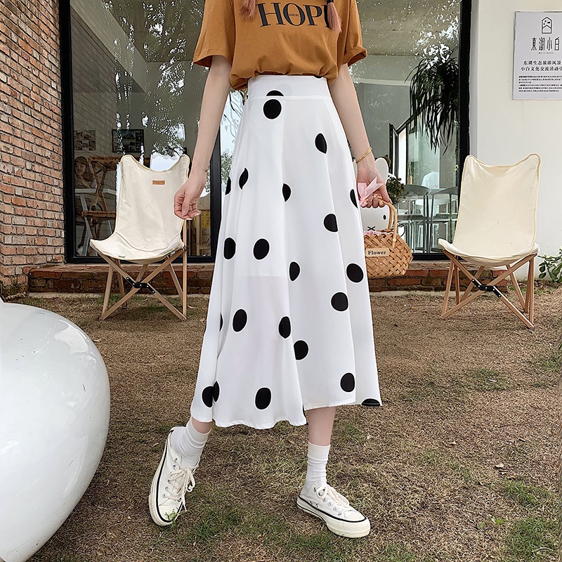 SUXI Chân Váy Chữ A Lưng Cao Họa Tiết Chấm Bi Thời Trang Cho Nữ