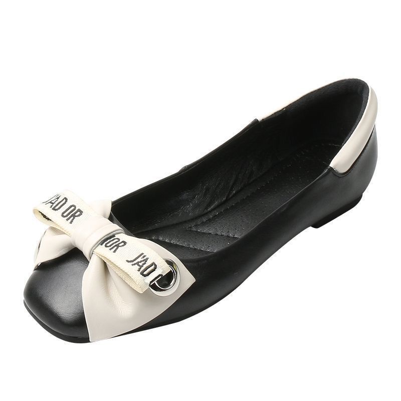 Giày Búp Bê Da Mũi Vuông Đính Nơ Thời Trang Cho Nữ