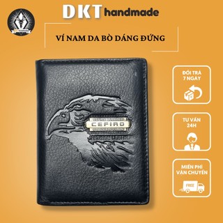 Ví da nam cefiro da bò mềm dáng đứng màu đen và vàng họa tiết khóa đồng cao cấp 10*12cm
