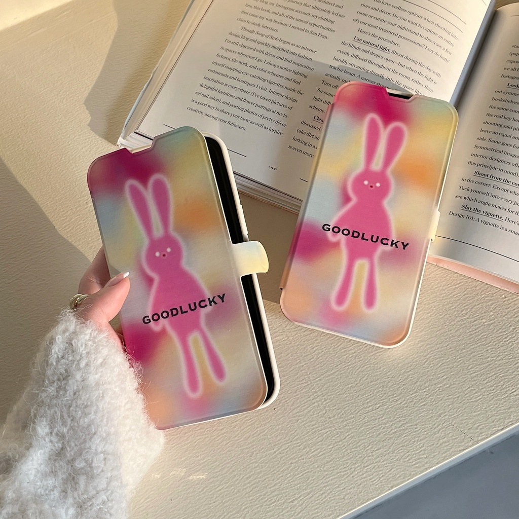 Bao Da Điện Thoại Nắp Lật Mềm Hình Thỏ Cầu Vồng Sáng Tạo Cho iPhone 11 12 13 14 PRO MAX 14 Plus Vỏ
