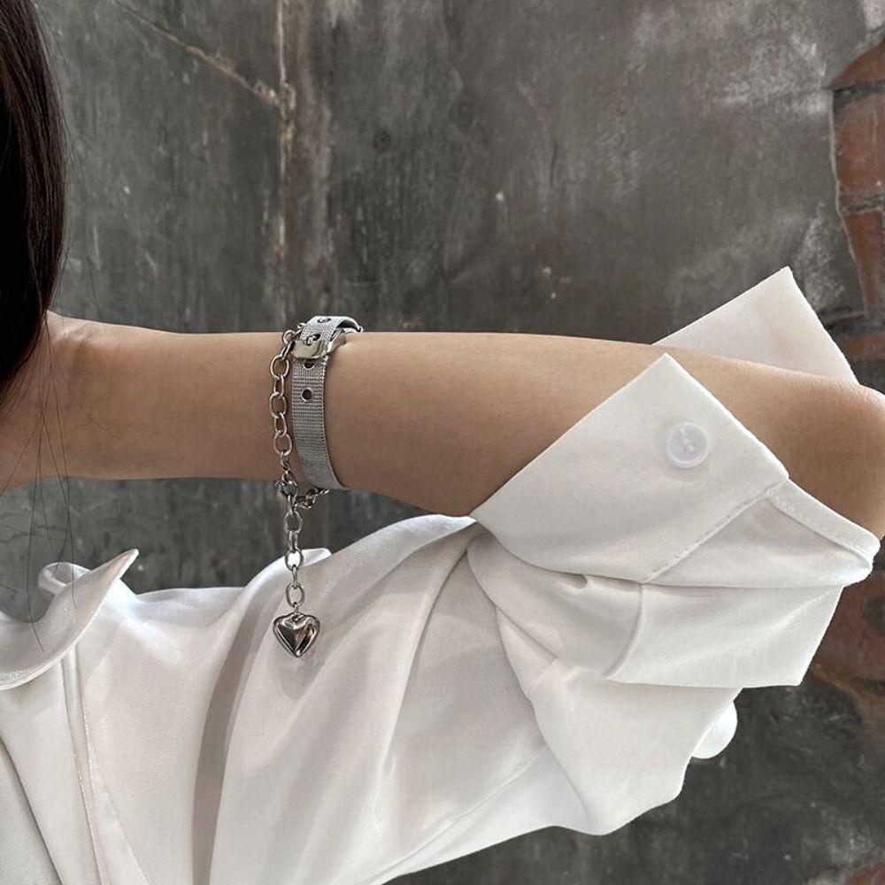 Vòng Đeo Tay Bằng Thép Titan Thiết Kế Đơn Giản Phong Cách Hip Hop Hàn Quốc Cá Tính